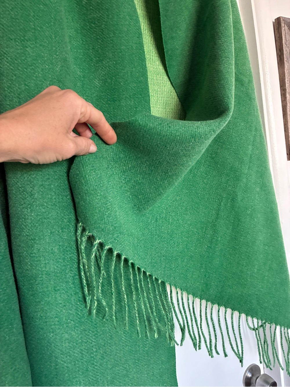 Double-Sided Green Fringe Shawl - Picture 5 of 6